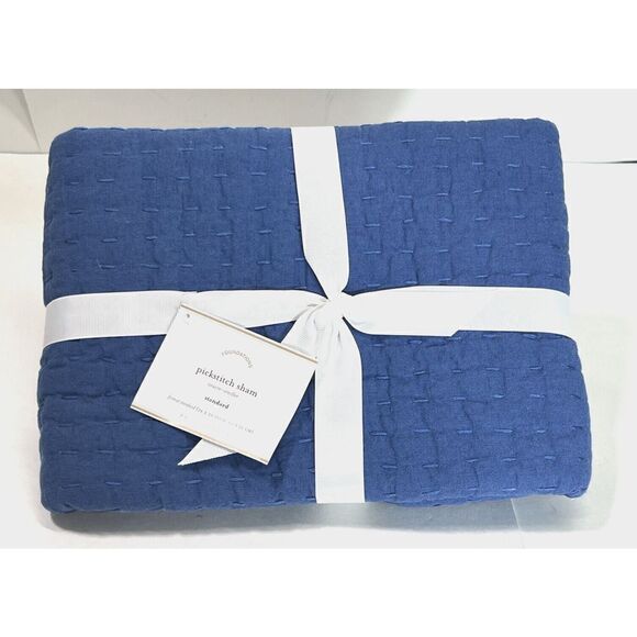 Pottery Barn Pickstitch pick-stitch Standard Single 1 Sham Blue 26 " x 20" - Picture 1 of 6